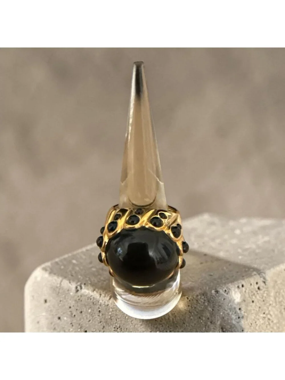 J Crew Adjustable Gold-Tone Ring Large Black Cabochon Statement Cocktail Sz 6-7